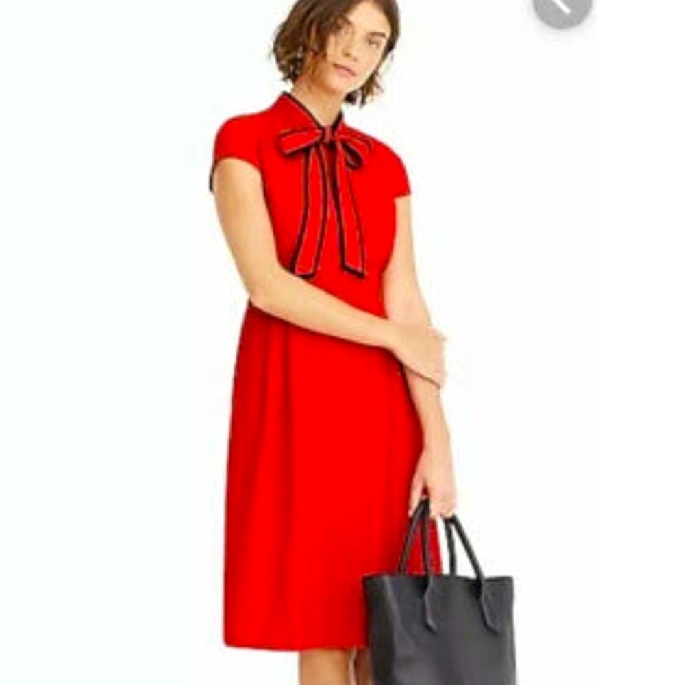 J. Crew Red Bow Neck A-Line Dress